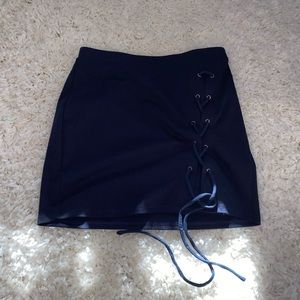 Navy lace up skirt